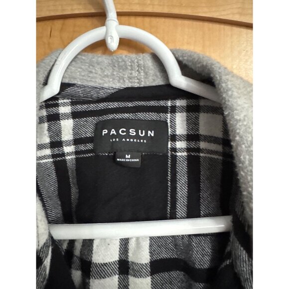 PACSUN Hooded Flannel Shirt. Size Medium. Black and White Grey Hood . Pockets - Picture 3 of 5